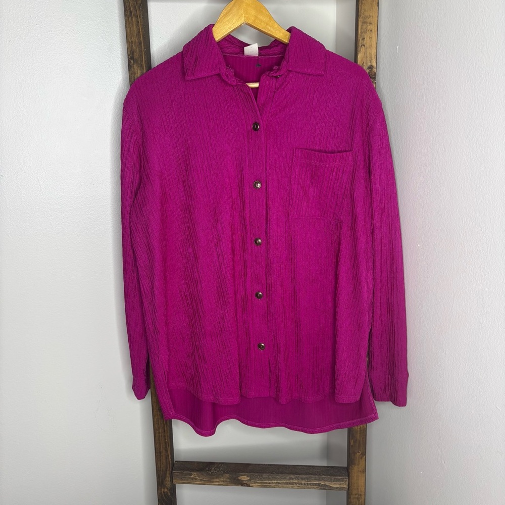 Like Love Vibrant Purple Oversized Button-Up Shirt